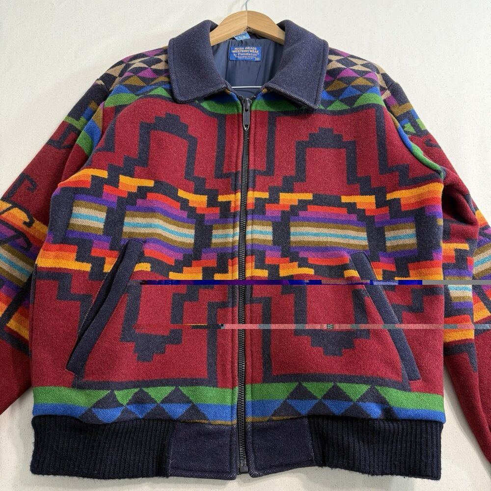 Vtg PENDLETON High Grade Western Southwestern Indian Blanket Coat Aztec Jacket M - Picture 10 of 13